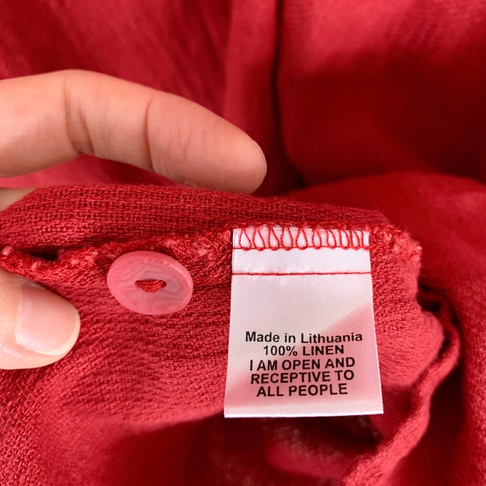 Flax Dress Med Red Collar Linen Red Asymmetrical - Picture 5 of 6